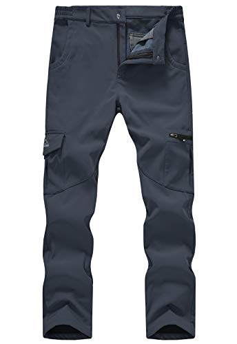 TBMPOY Men's Winter Hiking Fleece Lined Snow Pants Waterproof Windproof 6 Pockets Outdoor Softshell Insulated Pants Grey 32 - Image 1