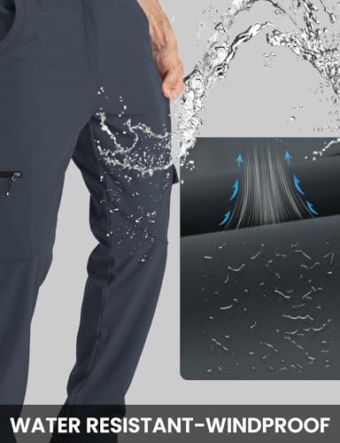 TBMPOY Men's Winter Hiking Fleece Lined Snow Pants Waterproof Windproof 6 Pockets Outdoor Softshell Insulated Pants Grey 32 - Image 4