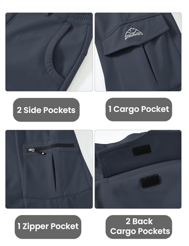 TBMPOY Men's Winter Hiking Fleece Lined Snow Pants Waterproof Windproof 6 Pockets Outdoor Softshell Insulated Pants Grey 32 - Image 5