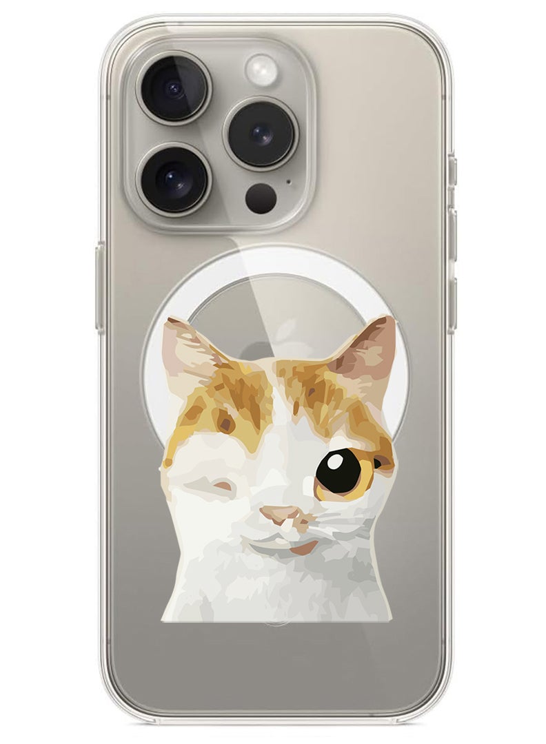 Theodor Magnetic Case for iPhone 15 Pro Max 6.7-inch Compatible with MagSafe Wireless Charging, Shockproof Phone Bumper Cover Cat Wink - Image 1