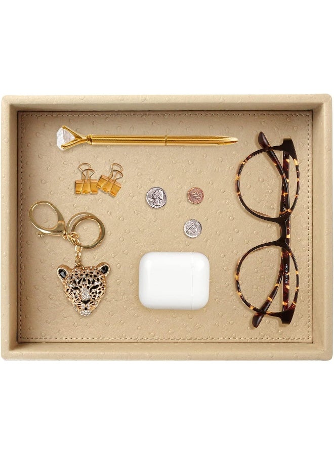 HofferRuffer HofferRuffer Faux Leather Vanity Tray, Elegant Desktop Storage Organizer, Decorative Catchall Perfume Tray, Bathroom Valet Tray, Nightstand or Dresser Organizer, 10.2 x 8.4 x 1.8 inches (Beige)  - Image 1