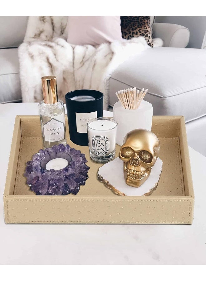 HofferRuffer HofferRuffer Faux Leather Vanity Tray, Elegant Desktop Storage Organizer, Decorative Catchall Perfume Tray, Bathroom Valet Tray, Nightstand or Dresser Organizer, 10.2 x 8.4 x 1.8 inches (Beige)  - Image 5