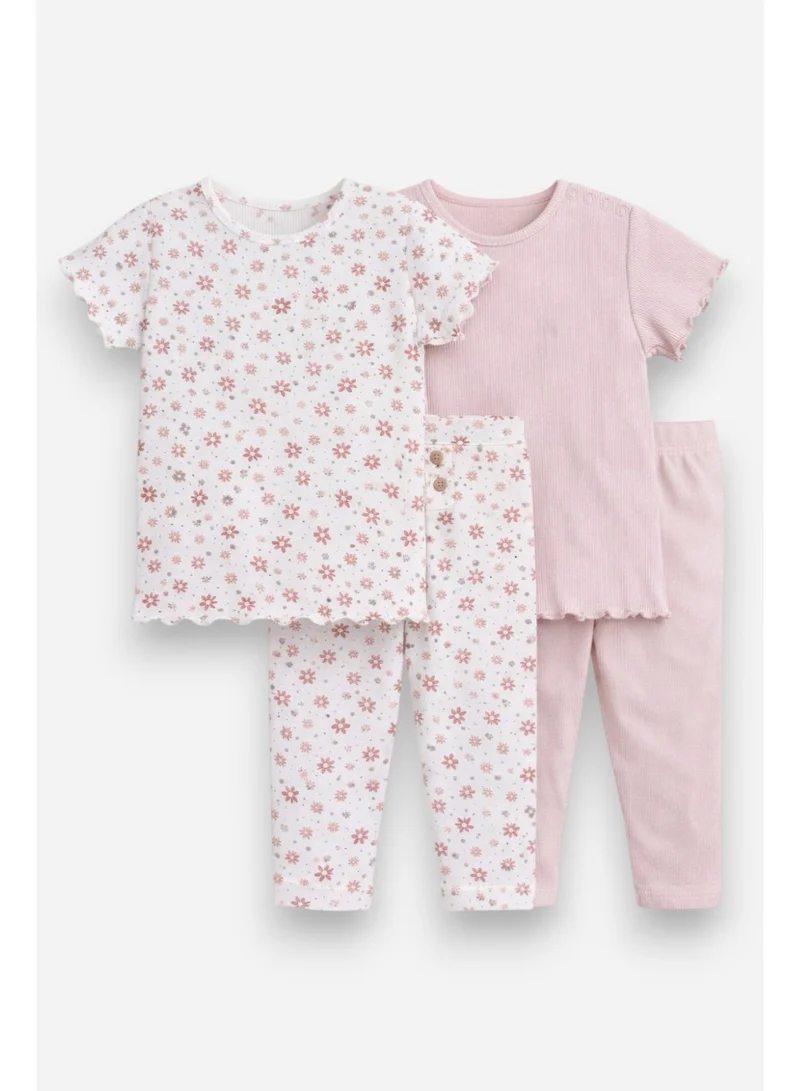 فكتور اند جين Infant Girls 2-Pack Rib T-Shirts & 2-Pack Rib Leggings Set