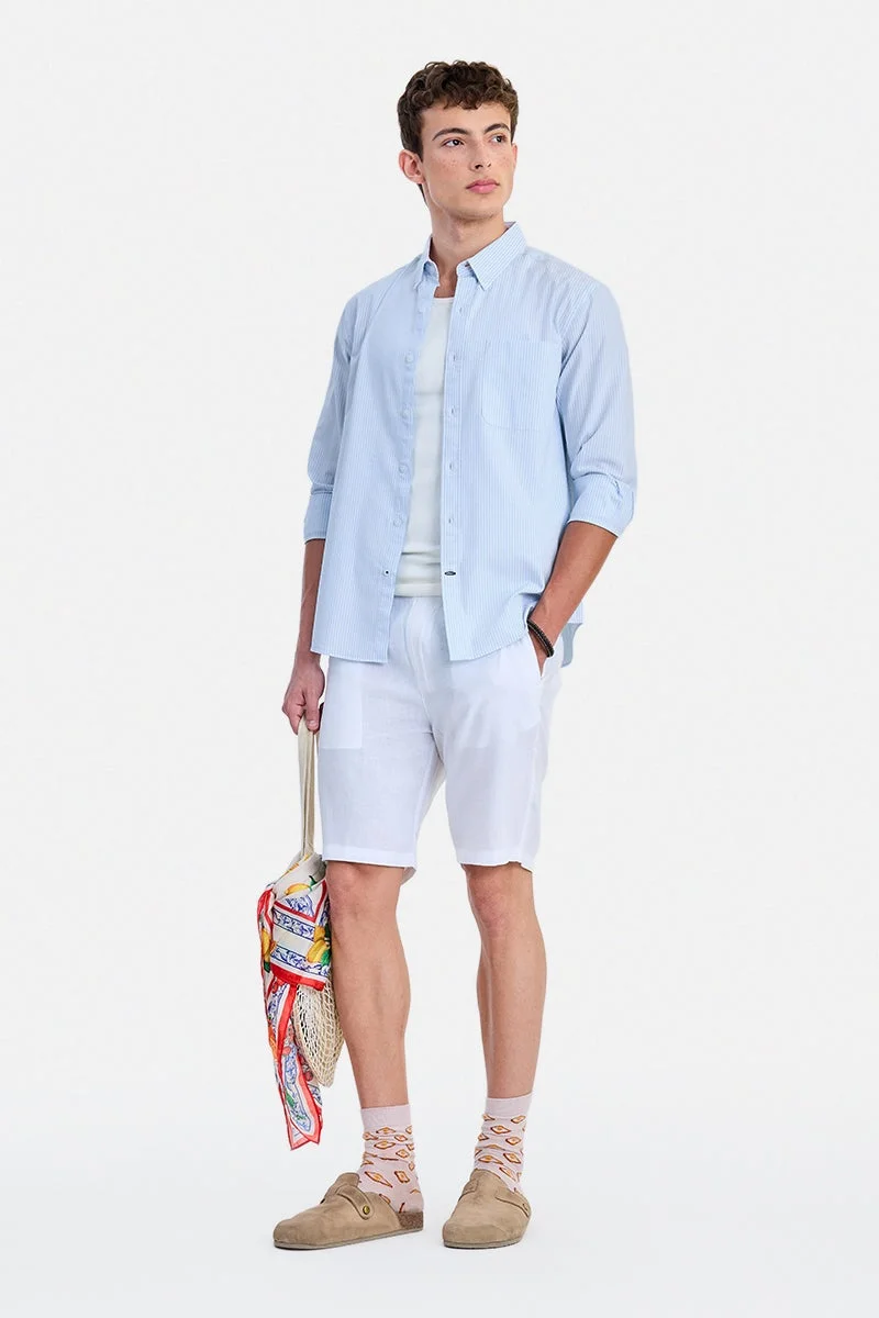 سنيتش Light Blue Striped Long Sleeve Regular Fit Shirt