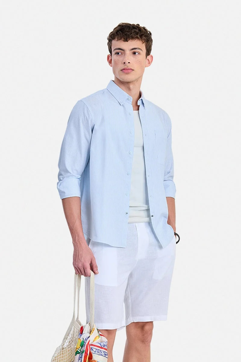 سنيتش Light Blue Striped Long Sleeve Regular Fit Shirt