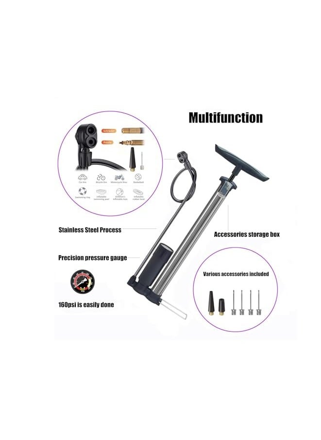 TRASSLE - Bike Pump Portable, Ball Pump Inflator Bicycle Floor Pump with high Pressure Buffer Easiest use with Both Presta and Schrader Bicycle Pump Valves-160Psi Max - Image 1