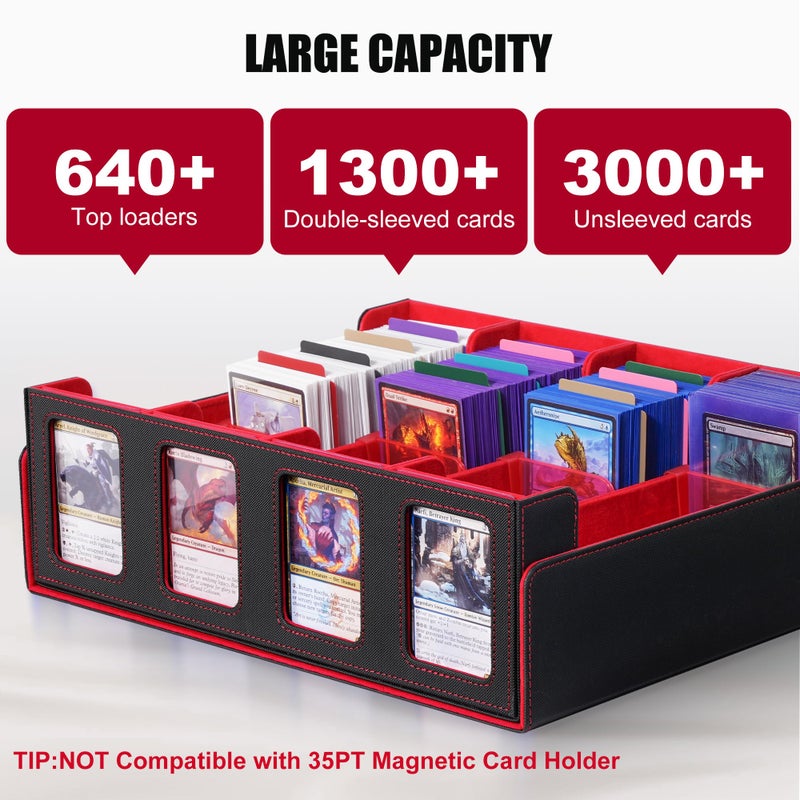 Kabinka Trading Card Storage Box with Handle & Mechanical Latch,5-Row 3900+ Commander MTG Card Case with Sealed Display Window,Top loaders Organizer Deck Box for MTG/TCG/PTCG/Sports Cards (Black Red) - Image 2