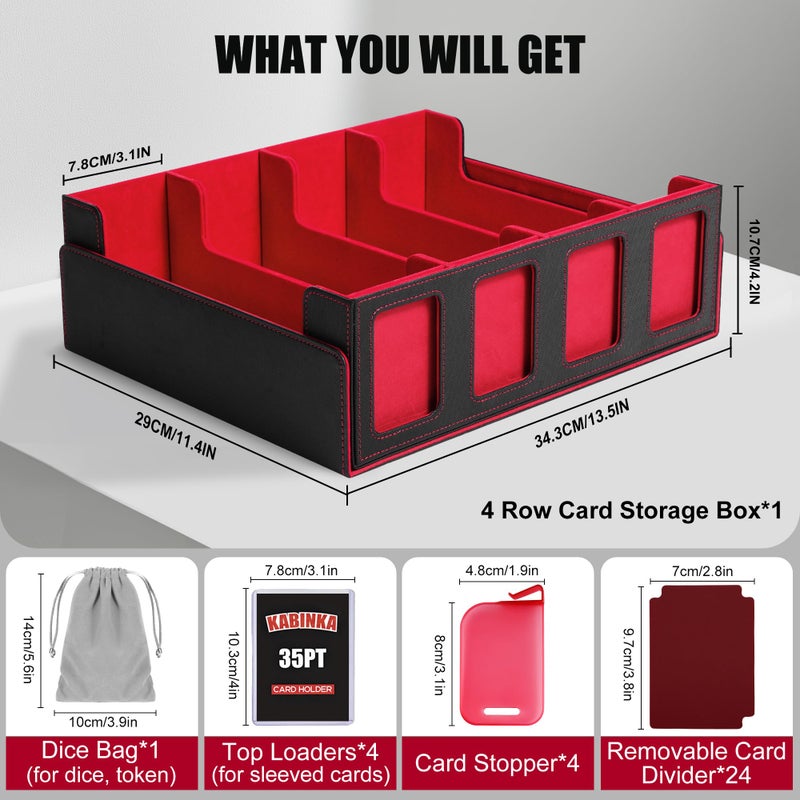Kabinka Trading Card Storage Box with Handle & Mechanical Latch,5-Row 3900+ Commander MTG Card Case with Sealed Display Window,Top loaders Organizer Deck Box for MTG/TCG/PTCG/Sports Cards (Black Red) - Image 3