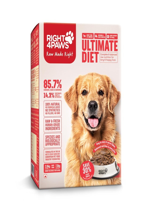 RIGHT4PAWS Dry Dog Food - Ultimate Diet - Medium & Maxi Breed Diet for Adult with High Nutrition 85.7% Animal Source, Omega 3 & Omega 6 | Low Risk of Obesity| Reduced stools, 2kg - Image 1