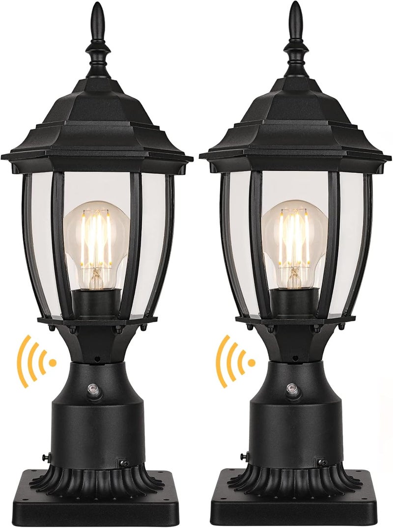 PARTPHONER Hardwired 120V Dusk to Dawn Outdoor Post Light 2 Pack, Waterproof Aluminum Pole Light Fixture with Pier Mount Base, Exterior Lamp Post Lantern Head with Clear Glass for Garden Yard Patio Pathway - Image 1