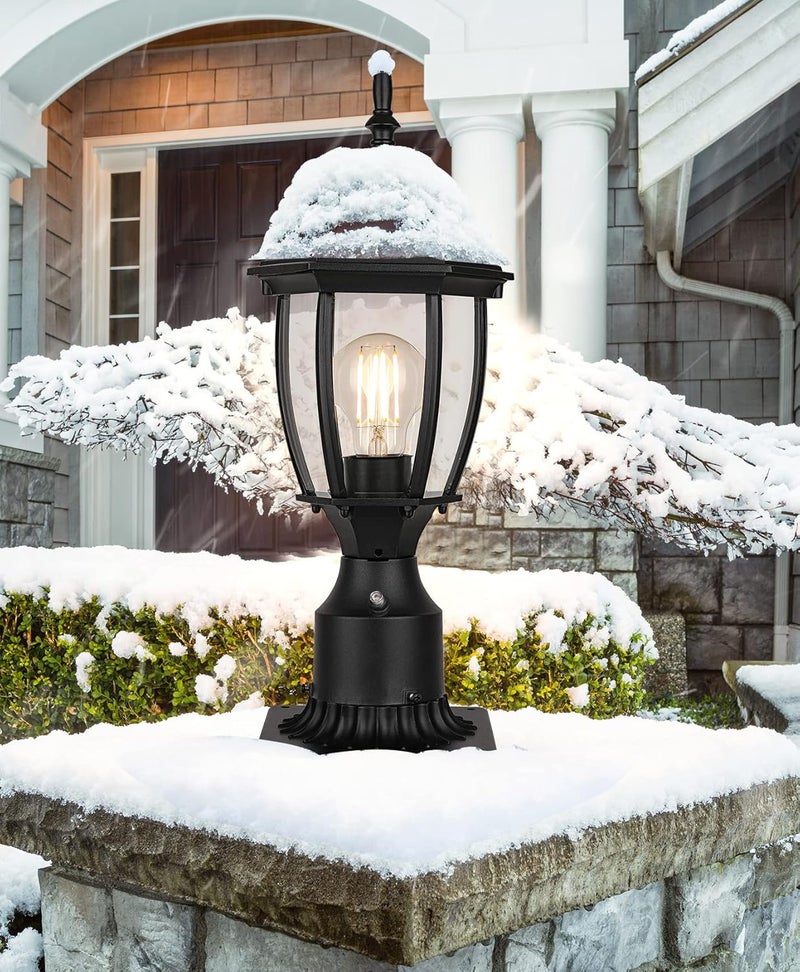 PARTPHONER Hardwired 120V Dusk to Dawn Outdoor Post Light 2 Pack, Waterproof Aluminum Pole Light Fixture with Pier Mount Base, Exterior Lamp Post Lantern Head with Clear Glass for Garden Yard Patio Pathway - Image 4