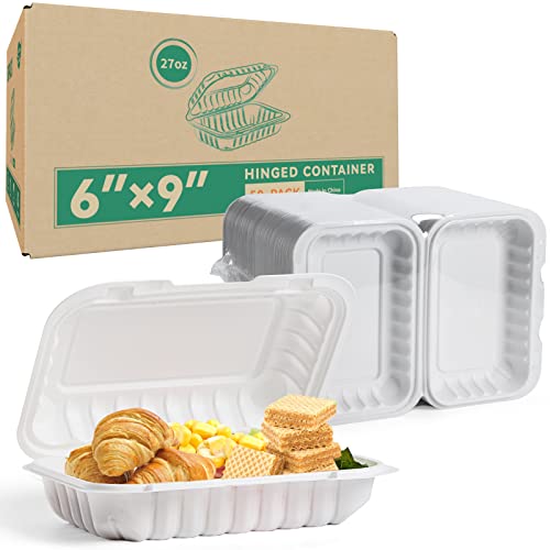 LEOBOX To Go Containers 50 Pack Plastic Meal Prep Container Reusable 27 oz BPA Free MFPP Take Out Food Boxes