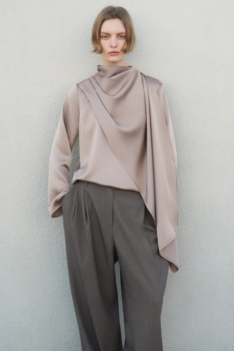 H&M Shawl-detail satin blouse