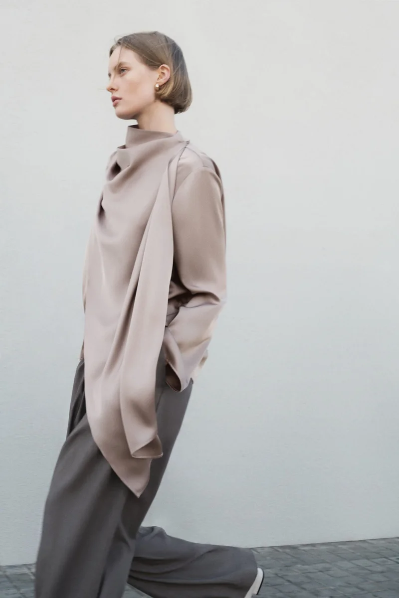 H&M Shawl-detail satin blouse