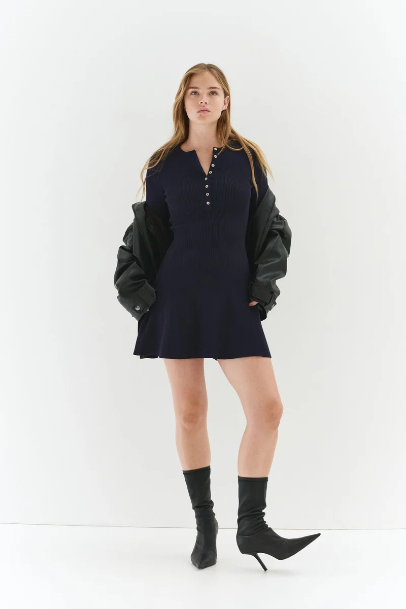 H&M Rib-knit flared-skirt dress