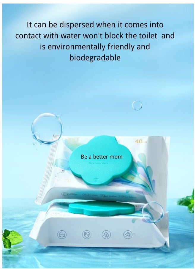 Be a better mom Toilet Wet Wipe | Ultra Soft Skin Friendly | Pure Water Baby Wet Wipe Toilet Sheets| Toilet Wipe Cleaning for Sensitive Skin | Fragrance-Free Baby Wet Wipe Sheets (40 Sheets / 1 Pack)  - Image 1