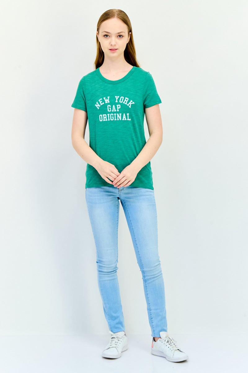 GAP Women Crew Neck Short Sleeve Graphic Print T-Shirts, Green - Image 4