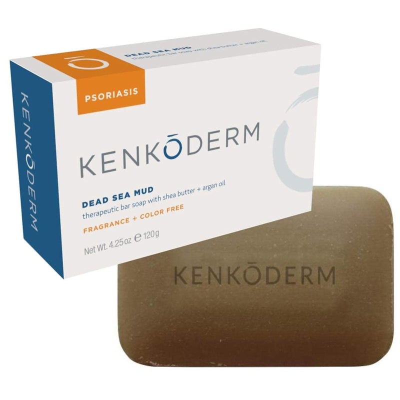 Kenkoderm Psoriasis Dead Sea Mud Soap with Argan Oil & Shea Butter, Natural Exfoliating Body & Face Cleanser for Sensitive Skin, Fragrance & Color-Free, 4.25 Ounce, 1 Bar - Image 1
