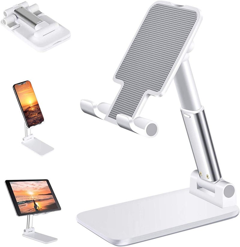 Dyazo Telescopic Multi Angle Adjustable and Foldable Mobile Phone Tabletop Stand, Anti Slip and Scratch Resistant, Compatible for Samsung Galaxy, MI, Vivo, iPhone, Oppo and All Mobile Phones- White - Image 1