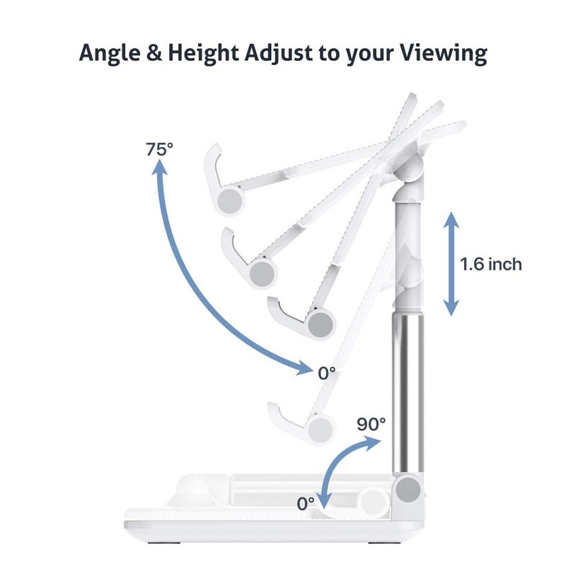 Dyazo Telescopic Multi Angle Adjustable and Foldable Mobile Phone Tabletop Stand, Anti Slip and Scratch Resistant, Compatible for Samsung Galaxy, MI, Vivo, iPhone, Oppo and All Mobile Phones- White - Image 2