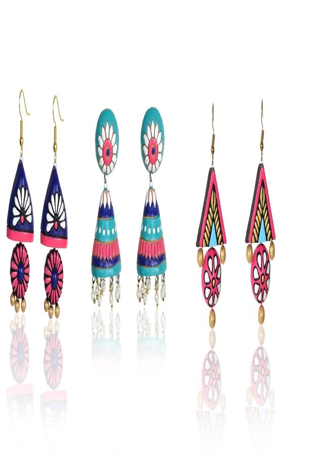 RAI COLLECTION مجموعة راي كوليكشن، أقراط تيراكوتا/جومكا، ثلاث قطع للنساء - Image 1
