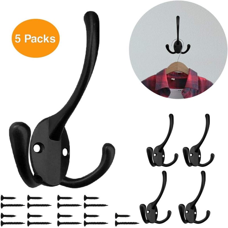 HADWER Wall Mounted Coat Hooks 5 Pack Heavy Duty Black Hardware Robe Hooks Decorative for Single Hanging Coats Towel Cubicle Classroom Kitchen Bath Backpack Hat Hook - Image 2