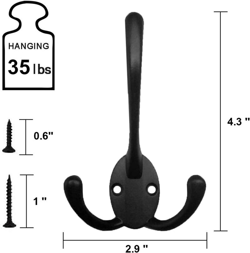 HADWER Wall Mounted Coat Hooks 5 Pack Heavy Duty Black Hardware Robe Hooks Decorative for Single Hanging Coats Towel Cubicle Classroom Kitchen Bath Backpack Hat Hook - Image 3