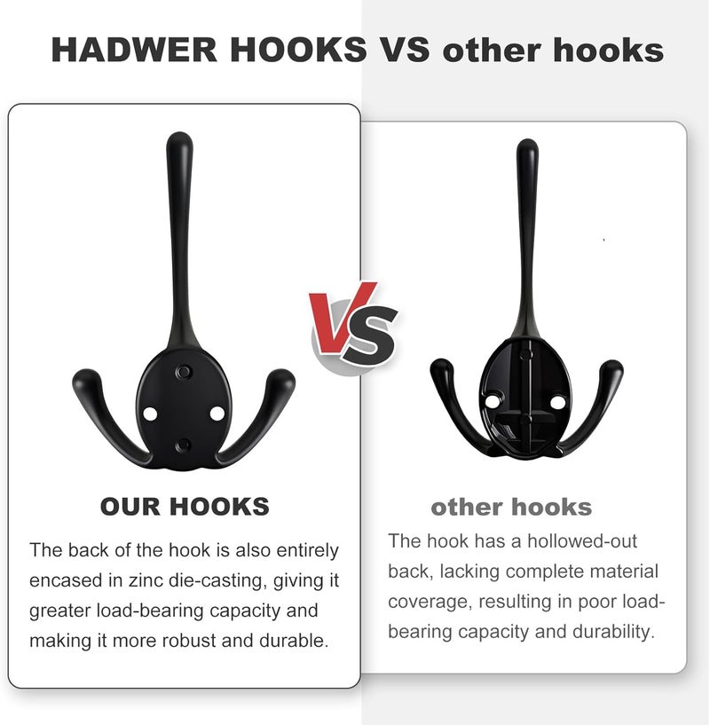 HADWER Wall Mounted Coat Hooks 5 Pack Heavy Duty Black Hardware Robe Hooks Decorative for Single Hanging Coats Towel Cubicle Classroom Kitchen Bath Backpack Hat Hook - Image 4