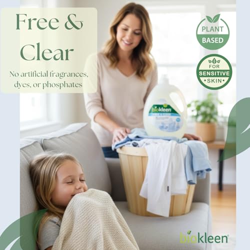 Biokleen Free & Clear Natural 3X Concentrated Liquid Laundry Detergent, 300 Loads, Plant-Based, Hypoallergenic, Removes Stains & Fights Odors, Dye Free, Unscented - Image 5
