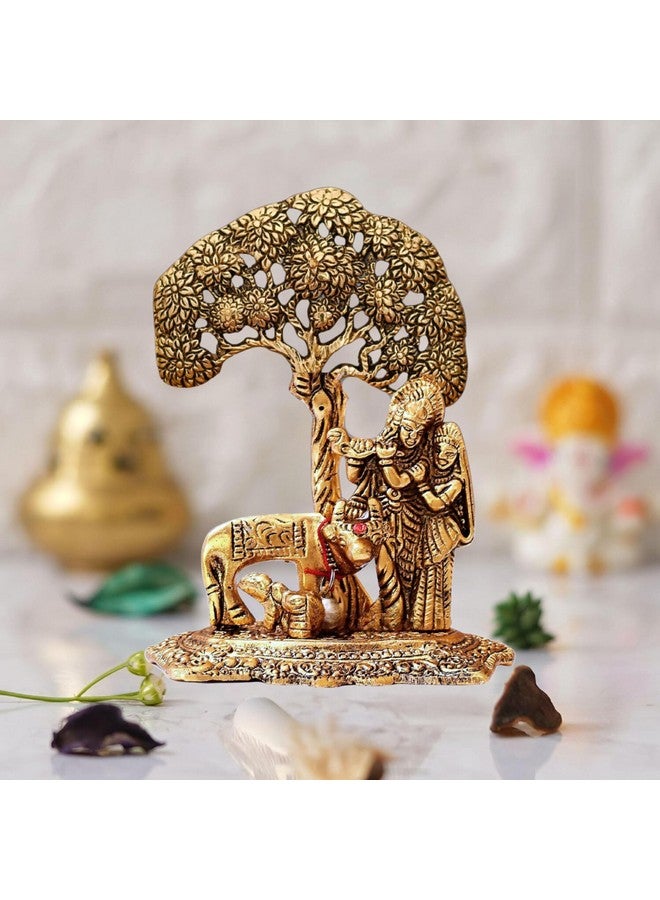 CHHARIYA CRAFTS Metal Radha Krishna Idol with Cow Calf Statue Murti for Home Decoration, Gift Items for Anniversary, Wedding, House Warming, Return Gift Showpieces - Image 1