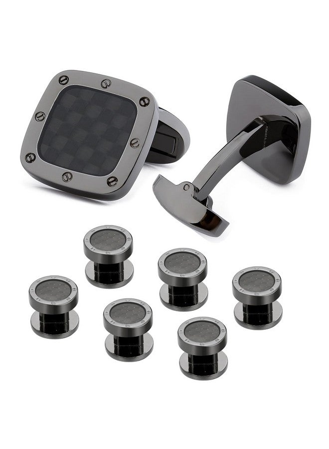 هاوسن أزرار أكمام من ألياف الكربون ومسامير بدلات السهرة للرجال - هدايا زفاف وإكسسوارات في صندوق هدايا - Image 1