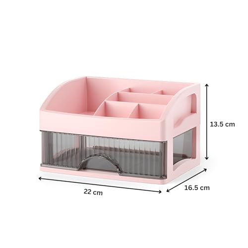 HoopVool® Countertop Organizer with Drawers Plastic Storage for Makeup Brush,Hair Accessories,Jewelry,Skincare Vanity Display, Skin Care Products, Office Desk Organizer (Pink, Layer-1) - Image 3