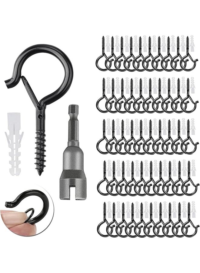 PROMASS promass 50 Pieces Q-Hanger Hook, 2.2 Inch Screw Hook, Safety Buckle Design Cup Eye Hook, for Hanging Patio Light, Plant, Wind Chime, with 1 Wing Nut Driver  - Image 1