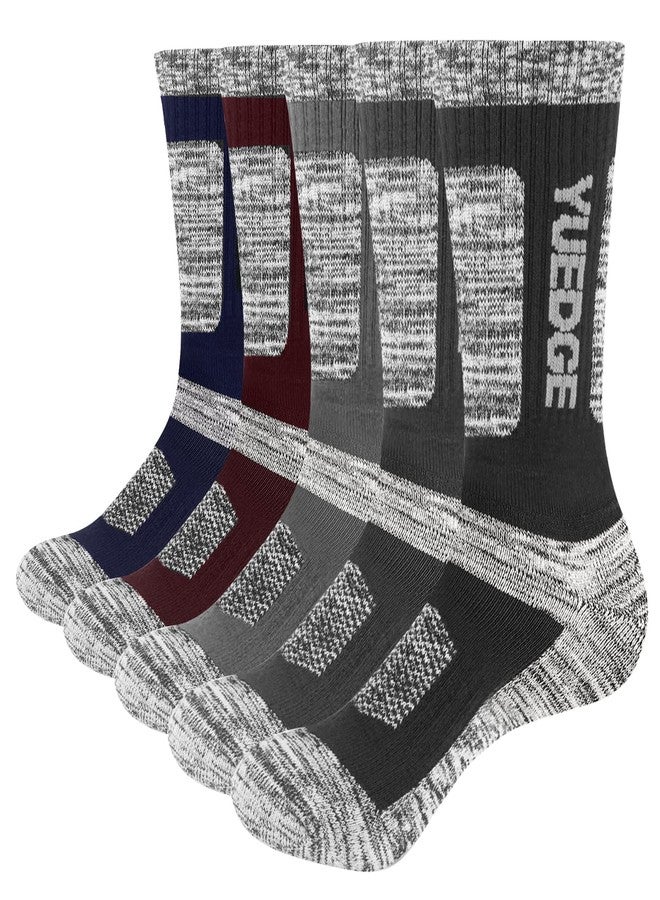 YUEDGE Men's Hiking Socks Moisture Wicking Mens Socks Anti-Odor Work Socks Padded Cotton Safety Western Military Boot Socks For Men Size 9-11, 5 Pairs - Image 1