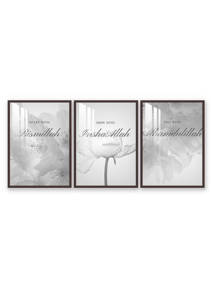ماركتنا ثلاث لوحات جدارية150x70سم مع برواز بني وطبقة اكريلك شفاف بتصميم إسلامي - Image 2