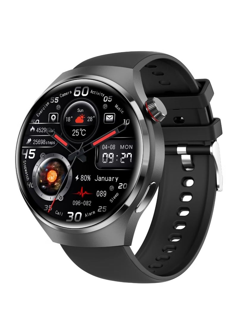 Smart Watch GT4 PRO With Bluetooth Calling Function (Answer/Make Calls), Fitness Tracking Watch With Sleep Monitoring Function, Suitable For IPhone/Android, IP68 Waterproof (Black silicone + black leather) 2pcs Watch Strap - Image 1