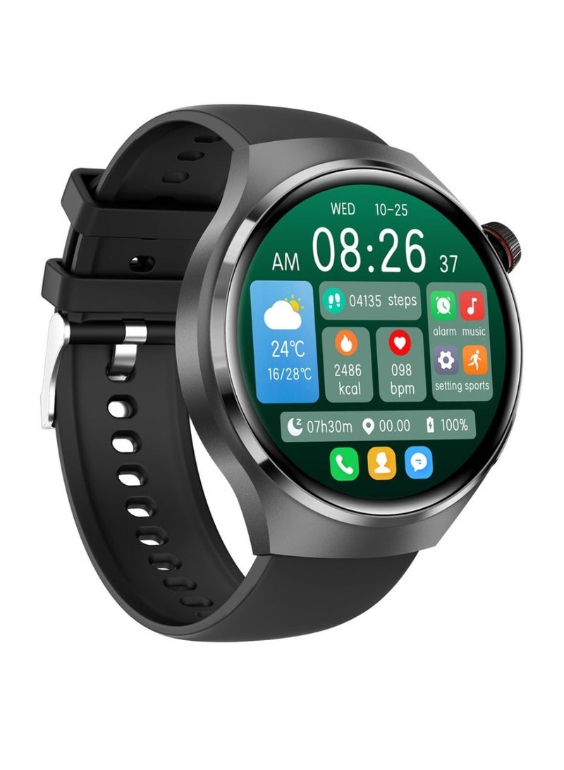 Smart Watch GT4 PRO With Bluetooth Calling Function (Answer/Make Calls), Fitness Tracking Watch With Sleep Monitoring Function, Suitable For IPhone/Android, IP68 Waterproof (Black silicone + black leather) 2pcs Watch Strap - Image 3