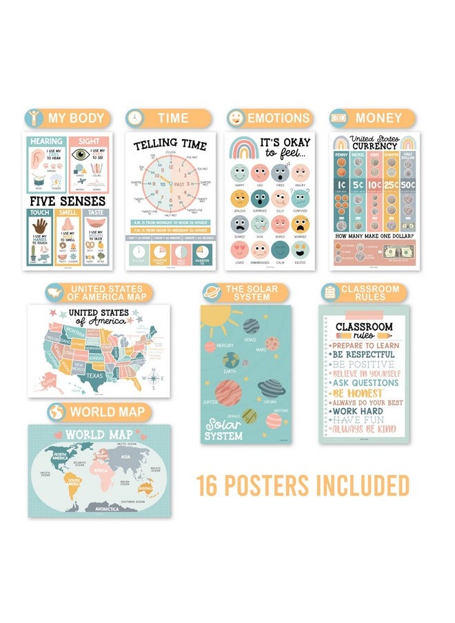 Hadley Designs 16 Boho Preschool Classroom Posters - Educational Posters For Toddlers 1-3, Toddler Learning Posters, Homeschooling Supplies, Alphabet Poster For Toddlers, Days Of The Week Poster For Kids Posters  - Image 5