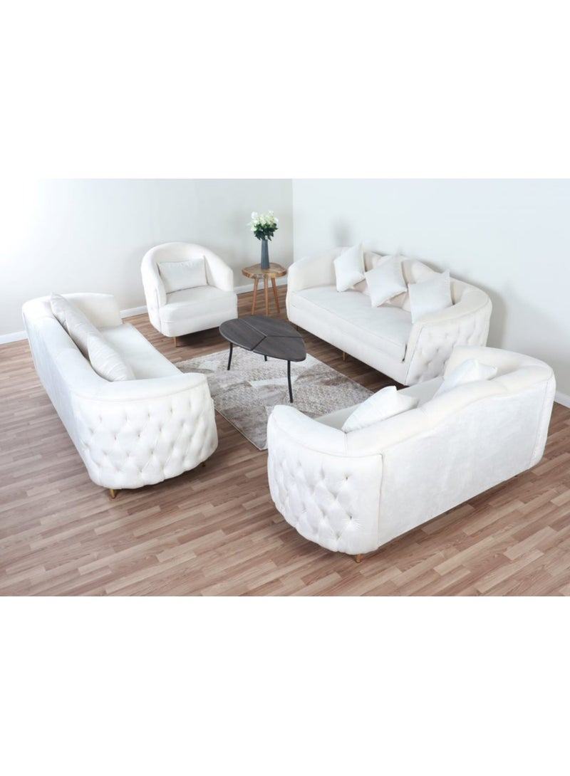 هوم فيو طقم لغرفه المعيشه أنيق مريح مع تصميم فاخر 4 قطع - 9 مقاعد - 2 كنبه 3 أفراد - كنبه فردين - كرسى فرد أبيض - Image 1
