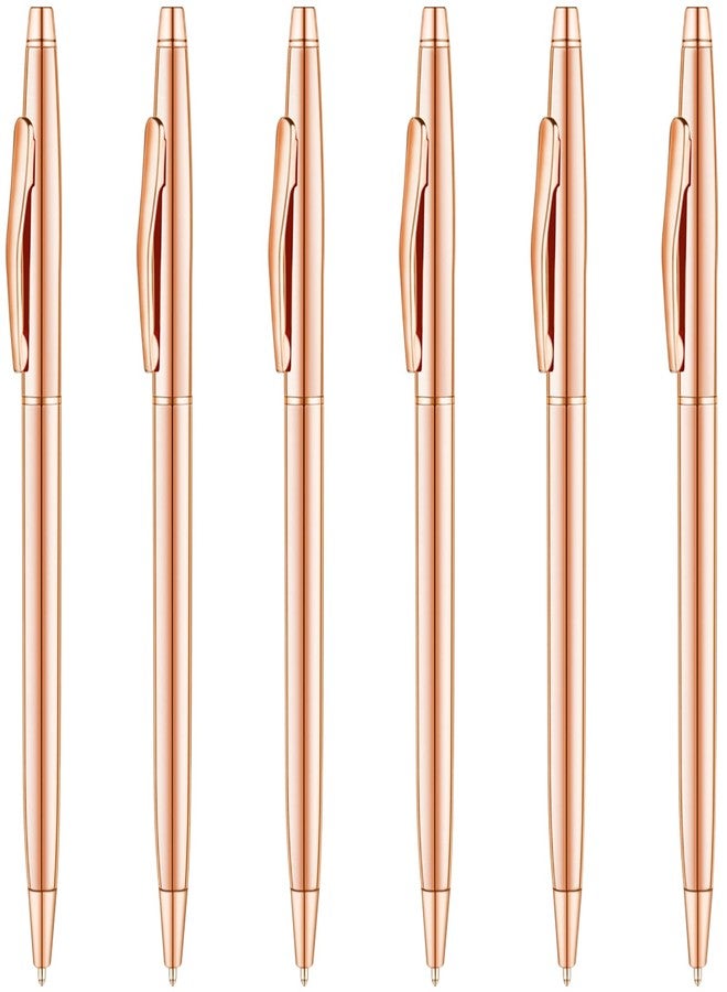 Unibene Slim Metallic Retractable Ballpoint Pens - Rose Gold, Nice Gift for Wedding Business Office Students Teachers Christmas, Medium Point(1 mm) 6 Pack-Black ink - Image 1