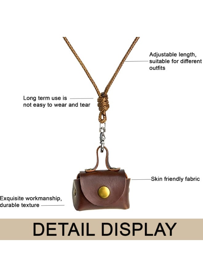Vintage Leather Mini Crossbody Necklace Bag, Retro Brown Small Coin Purse with Lanyard, Multifunctional AirPods/Earbud Pouch for - Image 4