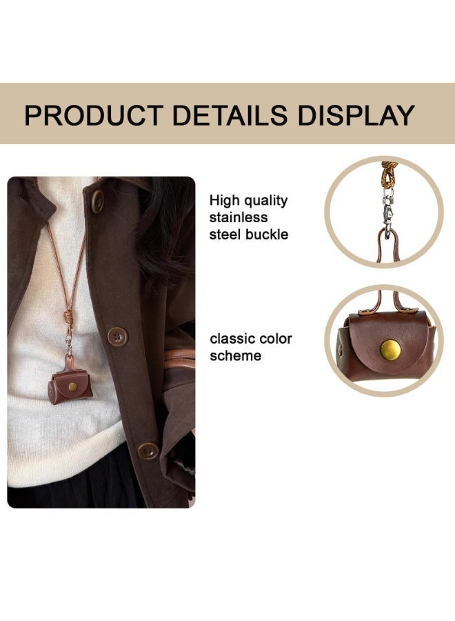 Vintage Leather Mini Crossbody Necklace Bag, Retro Brown Small Coin Purse with Lanyard, Multifunctional AirPods/Earbud Pouch for - Image 3