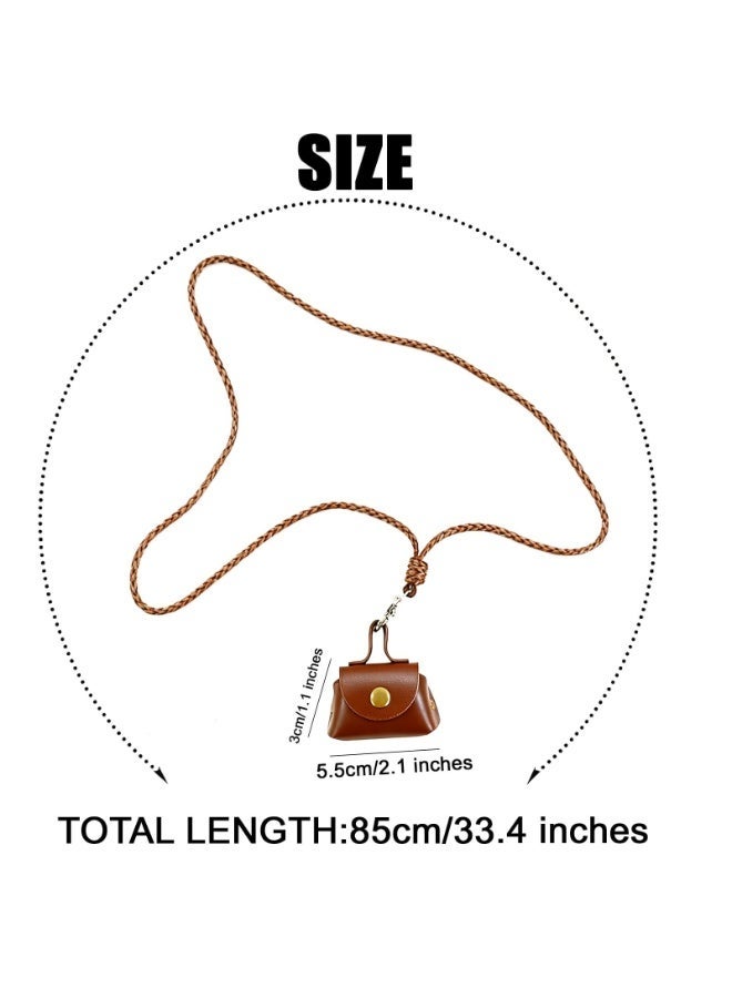 Vintage Leather Mini Crossbody Necklace Bag, Retro Brown Small Coin Purse with Lanyard, Multifunctional AirPods/Earbud Pouch for - Image 2