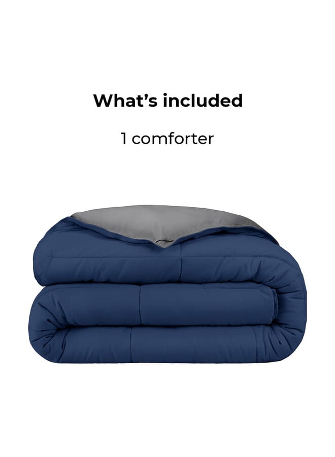 Home of linens Cotton - Reversible Heavy Comforter -2.8Kgs - Down Alternative Filling - (For Matress 100cm/120cm) - Size (180cm x 240cm) - Dark Blue x Grey - Image 4