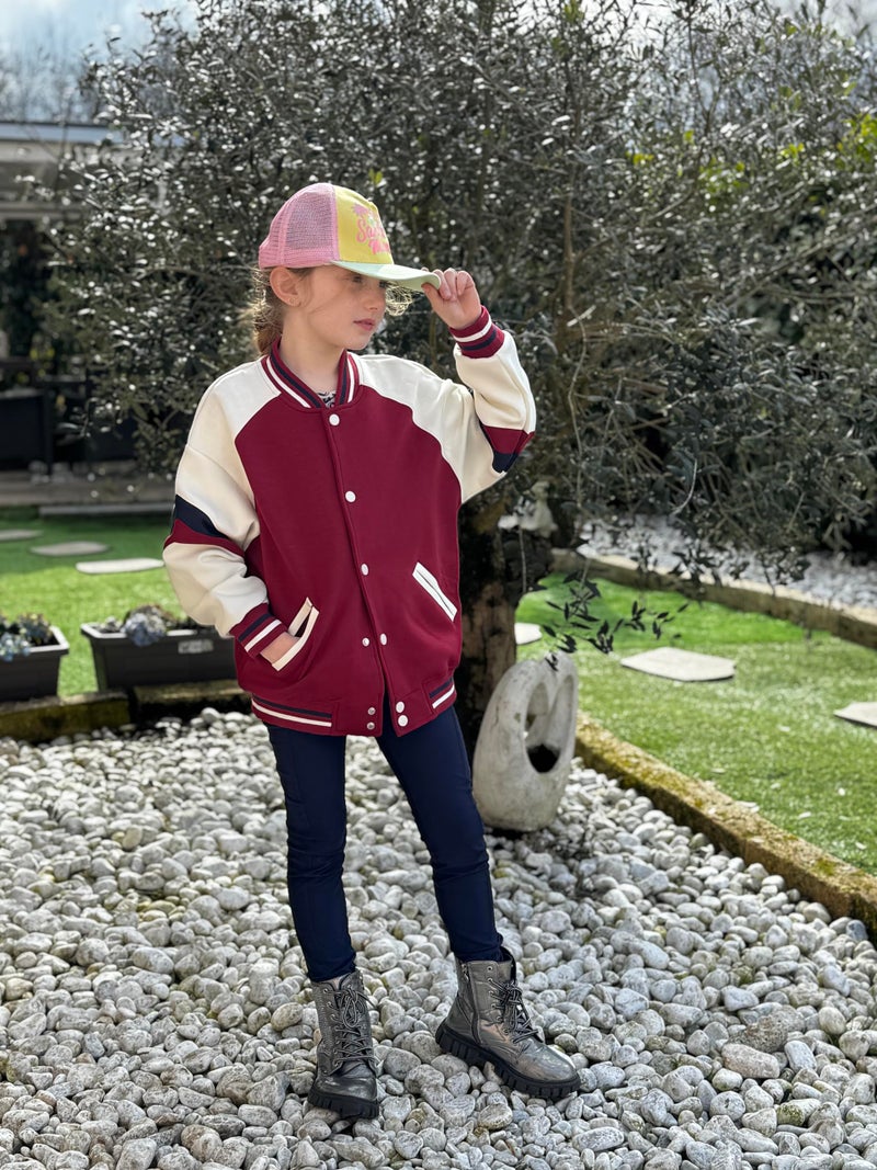 Rolanko Kids Varsity Jackets Girls Baseball Bomber Color Block Letterman Jacket Outwear With Pockets (Red, 12-13 Years) - Image 2