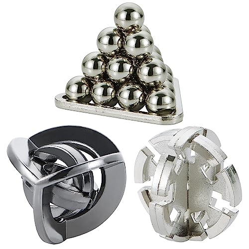 Bling Musae Brain Teaser Puzzles 3 PCS Metal Puzzles Kit Metal Cast Puzzle Games Toys Unlock Interlock Puzzles Box Mind IQ Logic Test Disentanglement Games Toys for 15 Adults Office Supplies WP140B - Image 1
