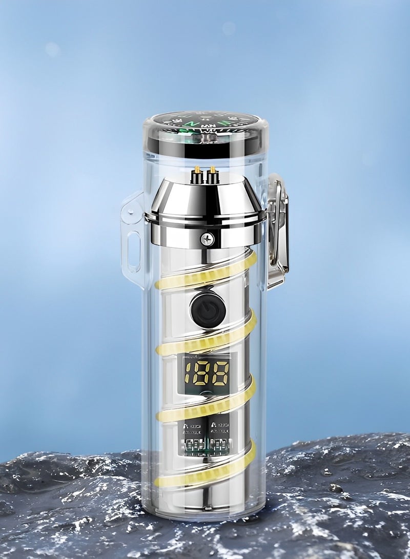 Fearlex Rechargeable Electric dual Arc Lighter with Flashlight & Compass | Luminous Lighter with Colourful Transparent Shell | Torch Lighter with Lighting, Windproof and Waterproof - Image 1