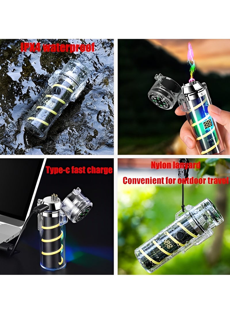 Fearlex Rechargeable Electric dual Arc Lighter with Flashlight & Compass | Luminous Lighter with Colourful Transparent Shell | Torch Lighter with Lighting, Windproof and Waterproof - Image 4