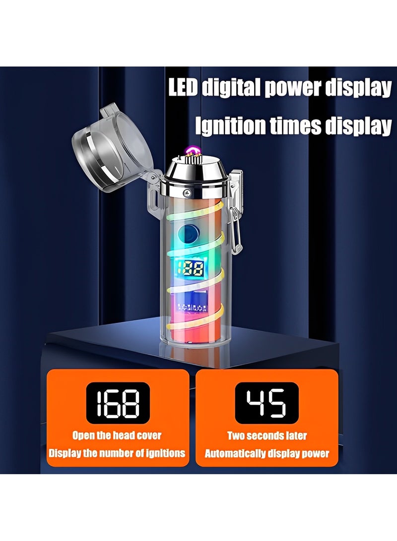 Fearlex Rechargeable Electric dual Arc Lighter with Flashlight & Compass | Luminous Lighter with Colourful Transparent Shell | Torch Lighter with Lighting, Windproof and Waterproof - Image 3