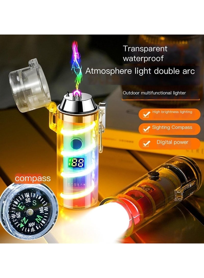 Fearlex Rechargeable Electric dual Arc Lighter with Flashlight & Compass | Luminous Lighter with Colourful Transparent Shell | Torch Lighter with Lighting, Windproof and Waterproof - Image 2